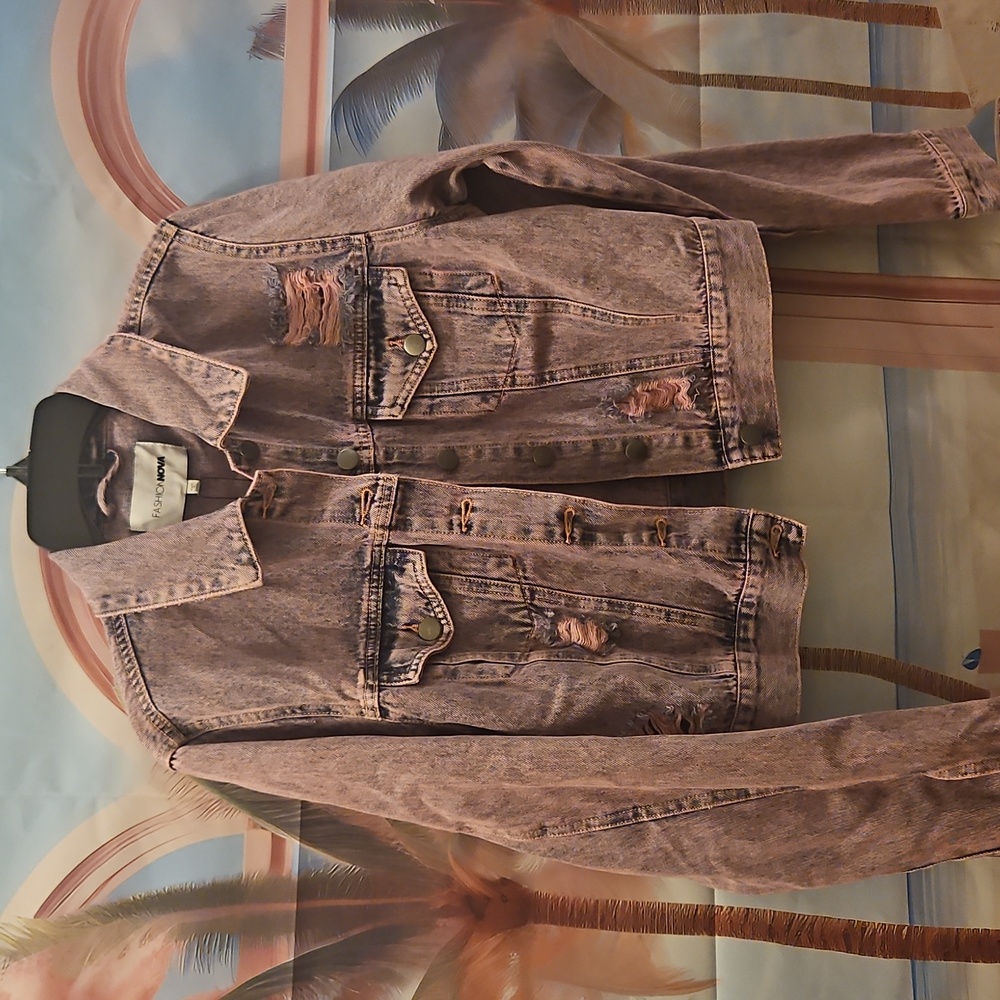Pink Jean Jacket with Tears Punk Style